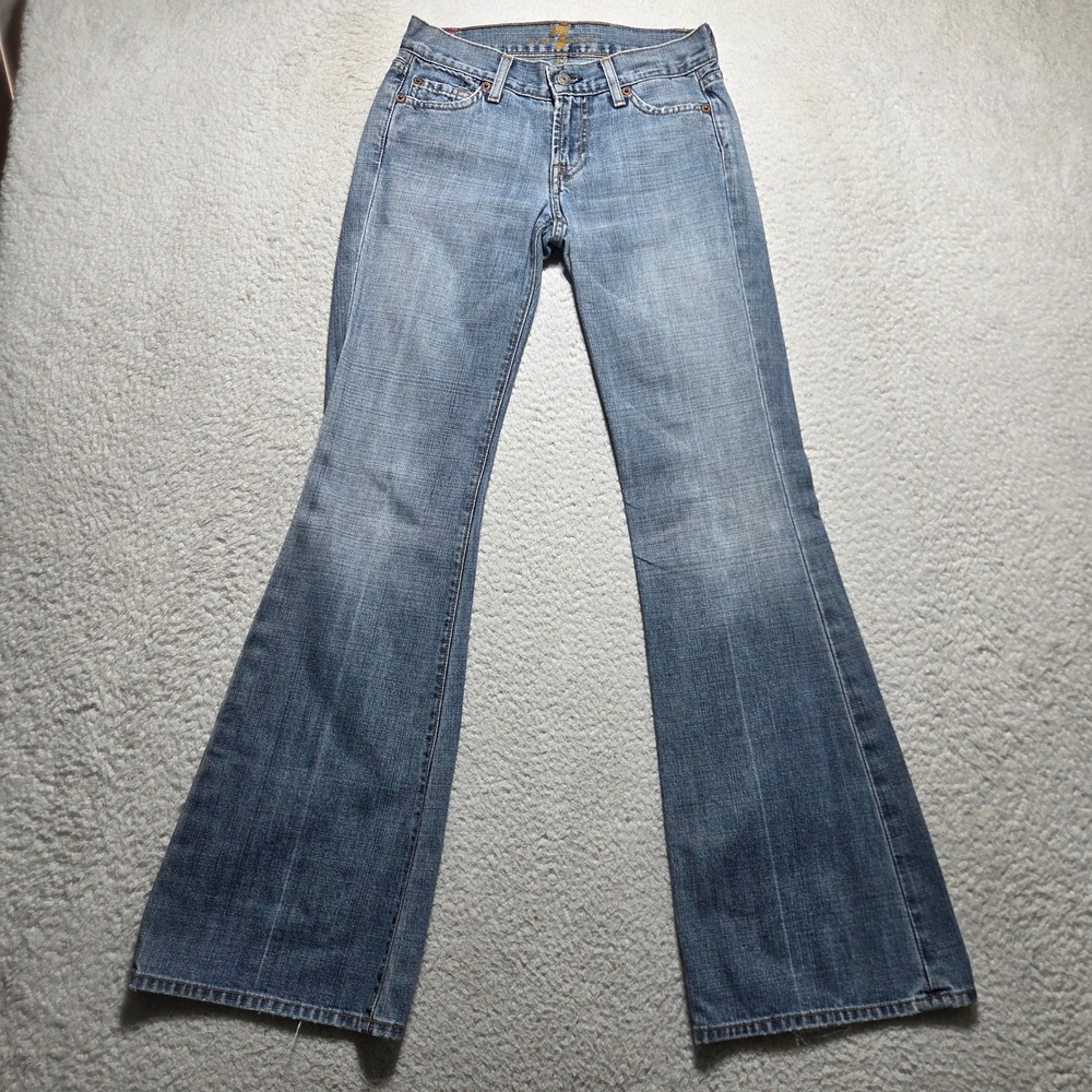 7 For All Mankind Jeans Womens 25 Blue Flare Low Rise Studded Pocket Y2K Boho